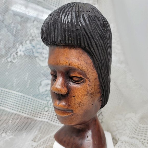 Vintage Hand Carved Woman's Head Figurine - Picture 2 of 9